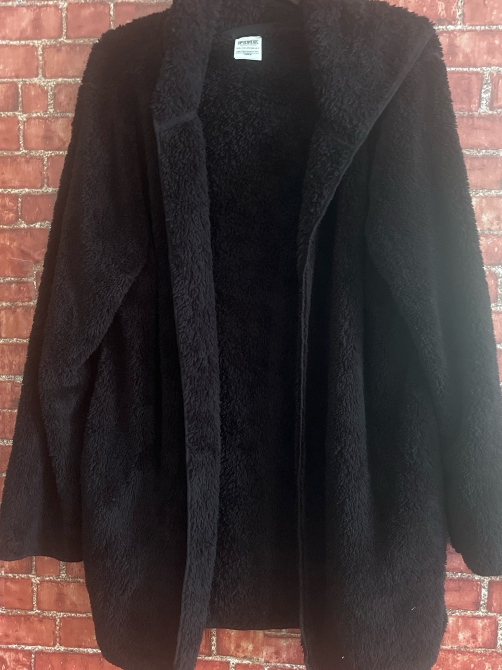 PINK Victoria's Secret Black Faux Shearling Hooded Teddy Jacket